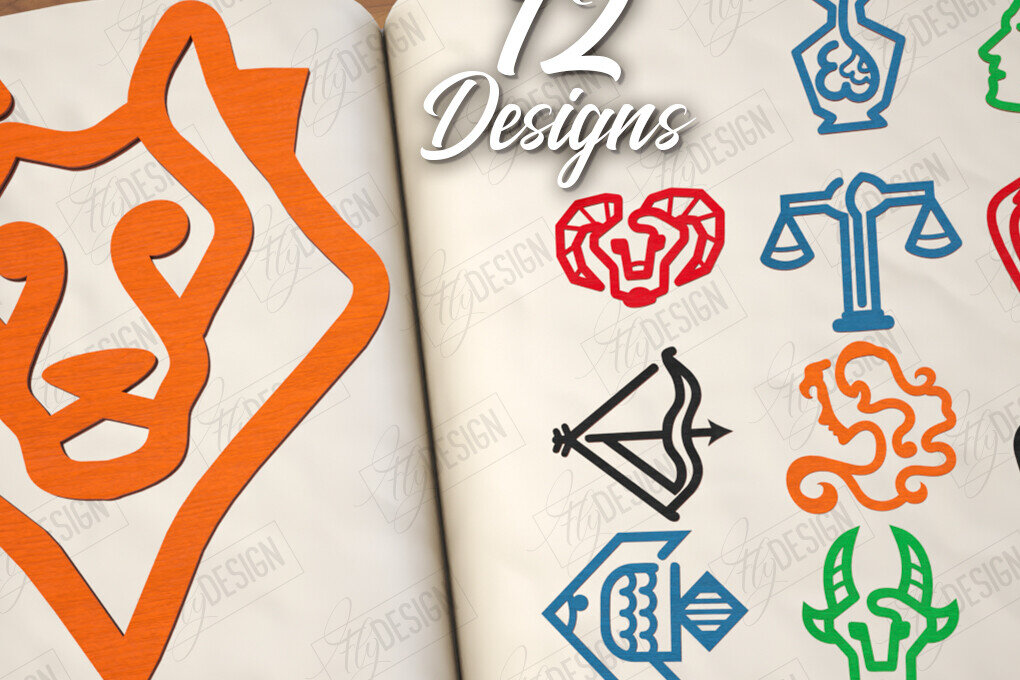 Intra απο ξύλο plywood 3mm-4mm πάχος – Πακέτο σελιδοδεικτών Zodiac | Αστρολογία | CNC Δίασταση  20x20 cm INTRAFABR-116413335