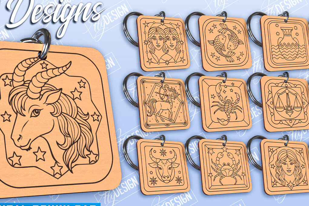 Intra απο ξύλο plywood 3mm-4mm πάχος – Πακέτο σχεδίασης κοπής λέιζερ μπρελόκ Zodiac Δίασταση  5x5 cm INTRAFABR-98551840