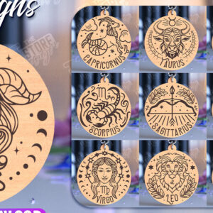 Intra απο ξύλο plywood 3mm-4mm πάχος – Πακέτο σχεδίασης κοπής λέιζερ μπρελόκ Zodiac Δίασταση  5x5 cm INTRAFABR-98273439