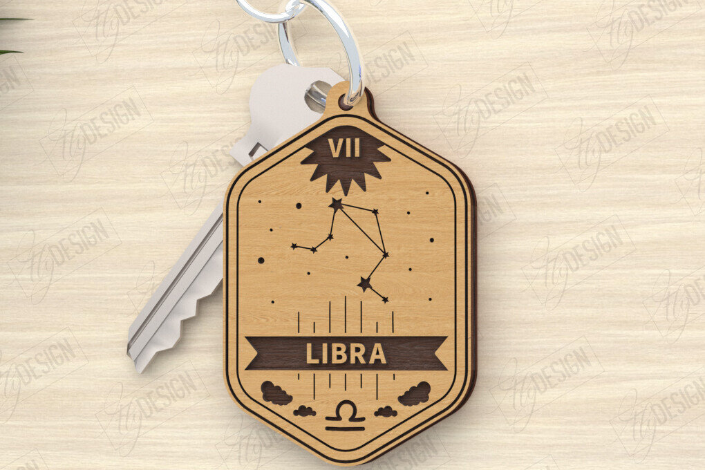 Intra απο ξύλο plywood 3mm-4mm πάχος – Κοπή λέιζερ με μπρελόκ Zodiac | Ζυγός | CNC Δίασταση  5x5 cm INTRAFABR-119964392