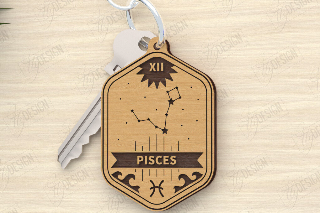 Intra απο ξύλο plywood 3mm-4mm πάχος – Κοπή λέιζερ με μπρελόκ Zodiac | Ιχθύες | CNC Δίασταση  5x5 cm INTRAFABR-119964454