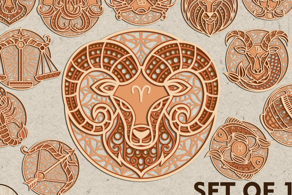 Intra απο ξύλο plywood 3mm-4mm πάχος – Αρχεία κοπής με λέιζερ Zodiac | Ωροσκόπιο Δίασταση  20x20 cm INTRAFABR-21496240