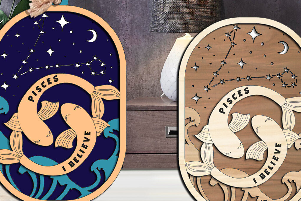 Intra απο ξύλο plywood 3mm-4mm πάχος – Αστερισμός Διακόσμησης Σπιτιού Zodiac Pisces Δίασταση  20x20 cm INTRAFABR-105821983