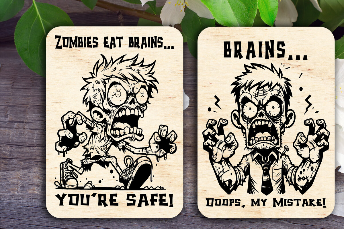 Intra απο ξύλο plywood 3mm-4mm πάχος – Zombie Eat Brains Cards Δίασταση  20x20 cm INTRAFABR-106494375