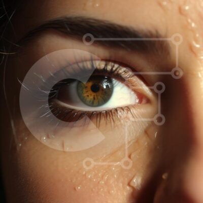 Intra Συλλεκτικό Ξύλινο Παζλ Plywood  4mm - Κοντινό πλάνο του γυναικείου προσώπου με σταγονίδια νερού στις βλεφαρίδες και τα φρύδια Σε Ξύλινο Κουτί - Διαστάσεις: 10x10 cm – 25 κομμάτια - Image 1