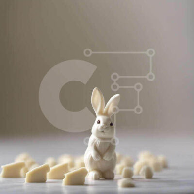 Intra Συλλεκτικό Ξύλινο Παζλ Plywood  4mm - Λευκό ειδώλιο λαγουδάκι ανάμεσα σε κομμάτια λευκής σοκολάτας Σε Ξύλινο Κουτί - Διαστάσεις: 10x10 cm – 25 κομμάτια - Image 1