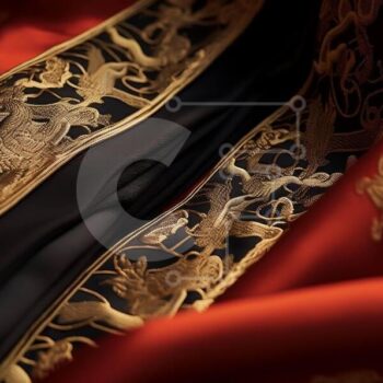 Intra Συλλεκτικό Ξύλινο Παζλ Plywood  4mm - Περίπλοκο κεντημένο ύφασμα με χρυσό και κόκκινο σχέδιο Σε Ξύλινο Κουτί - Διαστάσεις: 10x10 cm – 25 κομμάτια - Image 1