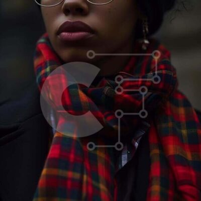 Intra Συλλεκτικό Ξύλινο Παζλ Plywood 4mm - Κοντινό πλάνο ενός ατόμου που φορά ένα καρό μαντίλι και γυαλιά Σε Ξύλινο Κουτί - Διαστάσεις: 10x10 cm – 25 κομμάτια - Image 1