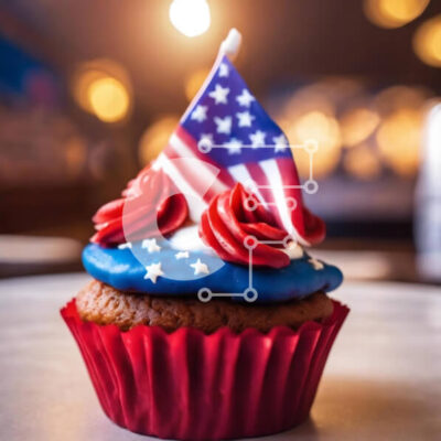 Intra Συλλεκτικό Ξύλινο Παζλ Plywood  4mm - Cupcake με αμερικανική σημαία για τους εορτασμούς της Ημέρας της Ανεξαρτησίας Σε Ξύλινο Κουτί - Διαστάσεις: 10x10 cm – 25 κομμάτια - Image 1