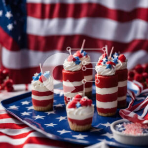 Intra Συλλεκτικό Ξύλινο Παζλ Plywood  4mm - Μίνι cheesecakes με κόκκινες, λευκές και μπλε διακοσμήσεις σε φόντο αμερικανικής σημαίας Σε Ξύλινο Κουτί - Διαστάσεις: 10x10 cm – 25 κομμάτια