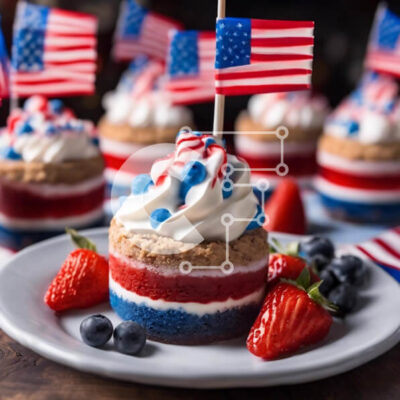 Intra Συλλεκτικό Ξύλινο Παζλ Plywood  4mm - Cupcakes με πατριωτικό θέμα με αμερικανική σημαία και μούρα Σε Ξύλινο Κουτί - Διαστάσεις: 10x10 cm – 25 κομμάτια - Image 1