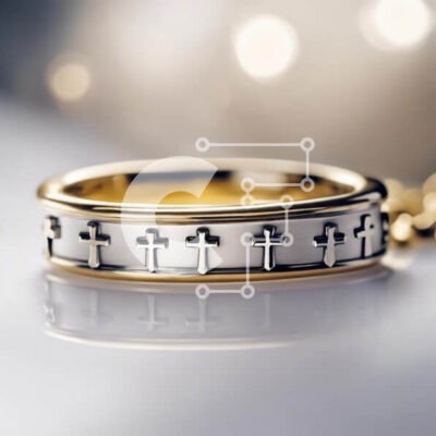 Intra Συλλεκτικό Ξύλινο Παζλ Plywood  4mm - Χρυσό και λευκό κορδόνι γάμου με σχέδια σε σχήμα σταυρού Σε Ξύλινο Κουτί - Διαστάσεις: 10x10 cm – 25 κομμάτια - Image 1