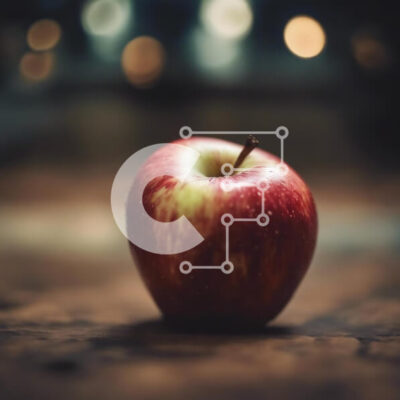 Intra Συλλεκτικό Ξύλινο Παζλ Plywood  4mm - Κόκκινο μήλο σε ξύλινο τραπέζι με πολύχρωμα φώτα Σε Ξύλινο Κουτί - Διαστάσεις: 10x10 cm – 25 κομμάτια - Image 1