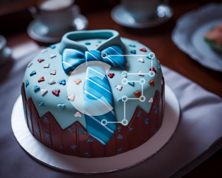 Intra Συλλεκτικό Ξύλινο Παζλ Plywood  4mm - Κομψή τούρτα με γραβάτα και παπιγιόν στο τραπέζι με φλιτζάνια και πιατάκια Σε Ξύλινο Κουτί - Διαστάσεις: 10x10 cm – 25 κομμάτια