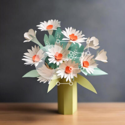 Intra Συλλεκτικό Ξύλινο Παζλ Plywood  4mm - Πράσινο βάζο με λευκά χάρτινα λουλούδια Σε Ξύλινο Κουτί - Διαστάσεις: 10x10 cm – 25 κομμάτια - Image 1