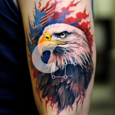 Intra Συλλεκτικό Ξύλινο Παζλ Plywood  4mm - Τατουάζ αετού με σχέδιο αμερικανικής σημαίας Σε Ξύλινο Κουτί - Διαστάσεις: 10x10 cm – 25 κομμάτια - Image 1