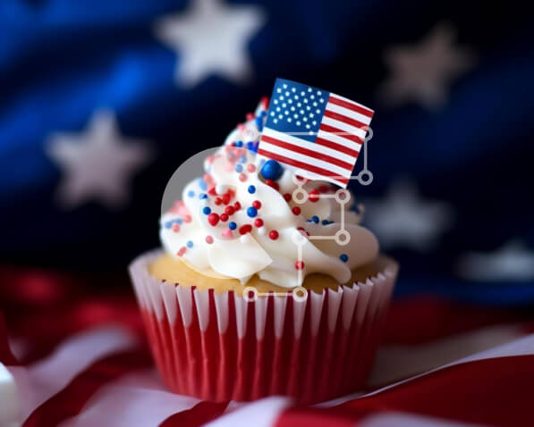 Intra Συλλεκτικό Ξύλινο Παζλ Plywood  4mm - Πατριωτικό Cupcake με αμερικανική σημαία Σε Ξύλινο Κουτί - Διαστάσεις: 10x10 cm – 25 κομμάτια