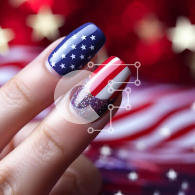 Intra Συλλεκτικό Ξύλινο Παζλ Plywood  4mm - Μανικιούρ με θέμα την αμερικανική σημαία με γκλίτερ και αστέρια Σε Ξύλινο Κουτί - Διαστάσεις: 10x10 cm – 25 κομμάτια - Image 1