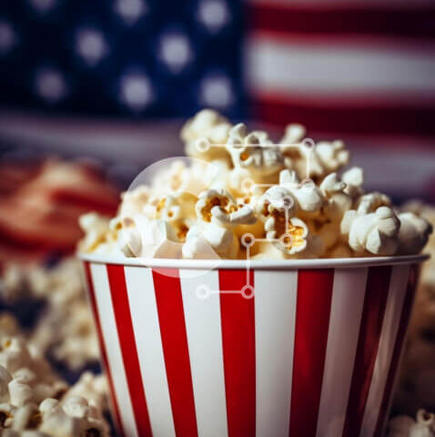 Intra Συλλεκτικό Ξύλινο Παζλ Plywood  4mm - Μπολ ποπ κορν με αμερικανική σημαία Σε Ξύλινο Κουτί - Διαστάσεις: 10x10 cm – 25 κομμάτια - Image 1