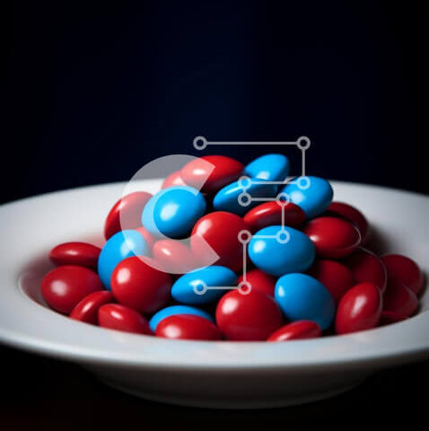 Intra Συλλεκτικό Ξύλινο Παζλ Plywood  4mm - Κόκκινα και μπλε καλάμια καραμελών σε ένα άσπρο πιάτο Σε Ξύλινο Κουτί - Διαστάσεις: 10x10 cm – 25 κομμάτια - Image 1