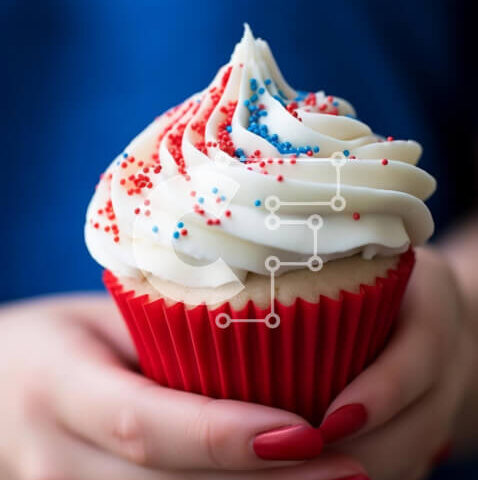 Intra Συλλεκτικό Ξύλινο Παζλ Plywood 4mm - Πατριωτικό Κόκκινο, Λευκό και Μπλε Cupcake που γιορτάζει την 4η Ιουλίου Σε Ξύλινο Κουτί - Διαστάσεις: 10x10 cm – 25 κομμάτια - Image 1