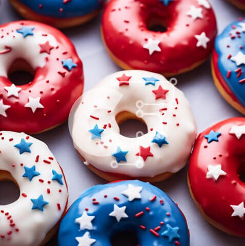 Intra Συλλεκτικό Ξύλινο Παζλ Plywood 4mm - Ποικιλία κόκκινων, λευκών και μπλε ντόνατς με αστέρια Σε Ξύλινο Κουτί - Διαστάσεις: 10x10 cm – 25 κομμάτια - Image 1