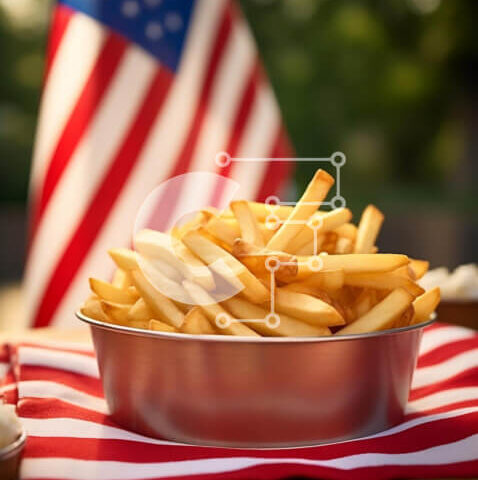 Intra Συλλεκτικό Ξύλινο Παζλ Plywood  4mm - Εορτασμός 4ης Ιουλίου με τηγανιτές πατάτες και παγωτό σε τραπεζομάντιλο με αμερικανική σημαία Σε Ξύλινο Κουτί - Διαστάσεις: 10x10 cm – 25 κομμάτια - Image 1