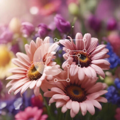 Intra Συλλεκτικό Ξύλινο Παζλ Plywood  4mm - Ζωντανό μπουκέτο με ροζ, μωβ και κίτρινα λουλούδια Σε Ξύλινο Κουτί - Διαστάσεις: 10x10 cm – 25 κομμάτια - Image 1