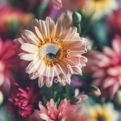 Intra Συλλεκτικό Ξύλινο Παζλ Plywood 4mm - Ζωντανό μπουκέτο με ροζ, κίτρινα και λευκά λουλούδια Σε Ξύλινο Κουτί - Διαστάσεις: 10x10 cm – 25 κομμάτια - Image 1