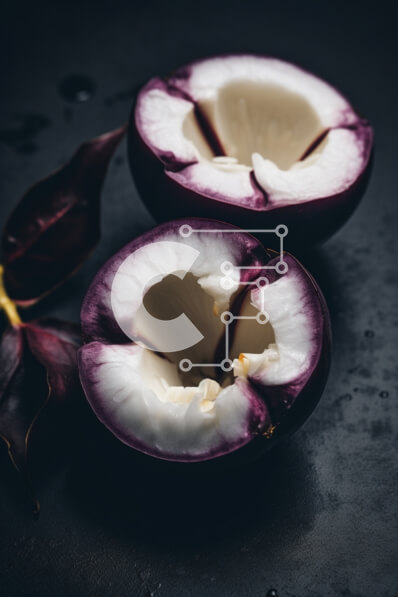 Intra Συλλεκτικό Ξύλινο Παζλ Plywood  4mm - Φρέσκα μωβ φρούτα σε μαύρο τραπέζι Σε Ξύλινο Κουτί - Διαστάσεις: 10x10 cm – 25 κομμάτια