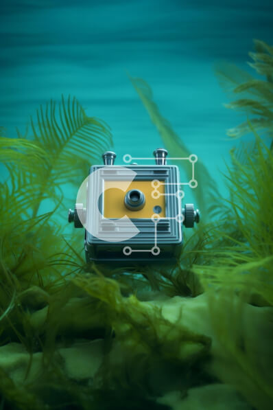 Intra Συλλεκτικό Ξύλινο Παζλ Plywood  4mm - Κίτρινη κάμερα βυθισμένη στο νερό με πράσινη βλάστηση Σε Ξύλινο Κουτί - Διαστάσεις: 10x10 cm – 25 κομμάτια