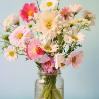 Intra Συλλεκτικό Ξύλινο Παζλ Plywood  4mm - Φρέσκα λουλούδια σε ροζ βάζο Mason Σε Ξύλινο Κουτί - Διαστάσεις: 10x10 cm – 25 κομμάτια - Image 1