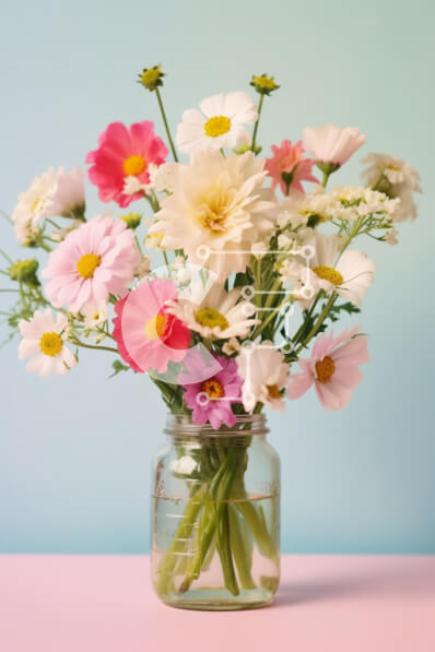 Intra Συλλεκτικό Ξύλινο Παζλ Plywood  4mm - Φρέσκα λουλούδια σε ροζ βάζο Mason Σε Ξύλινο Κουτί - Διαστάσεις: 10x10 cm – 25 κομμάτια