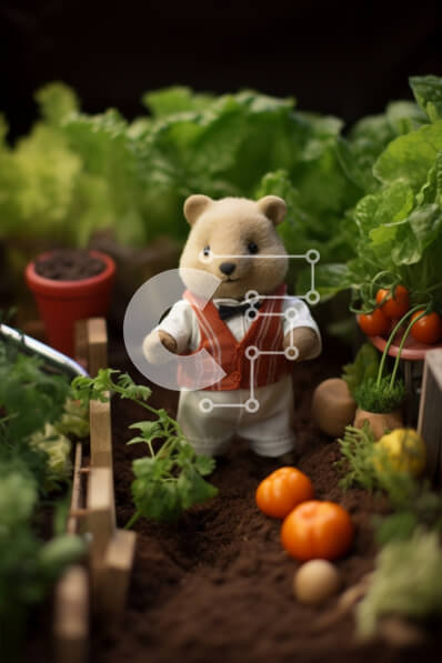 Intra Συλλεκτικό Ξύλινο Παζλ Plywood  4mm - Teddy Bear στον κήπο που περιβάλλεται από φυτά Σε Ξύλινο Κουτί - Διαστάσεις: 10x10 cm – 25 κομμάτια