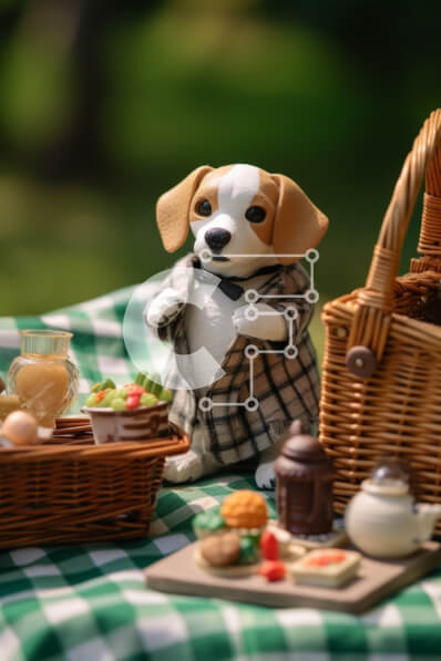 Intra Συλλεκτικό Ξύλινο Παζλ Plywood  4mm - Κομψό παιχνίδι σκυλιών στο τραπέζι πικ-νικ με φρούτα και καλάθι τροφίμων Σε Ξύλινο Κουτί - Διαστάσεις: 10x10 cm – 25 κομμάτια