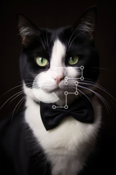 Intra Συλλεκτικό Ξύλινο Παζλ Plywood  4mm - Κομψή γάτα με παπιγιόν κοιτάζοντας την κάμερα Σε Ξύλινο Κουτί - Διαστάσεις: 10x10 cm – 25 κομμάτια