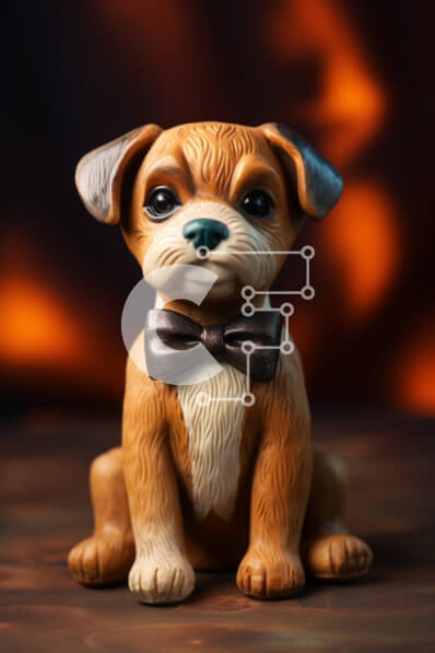 Intra Συλλεκτικό Ξύλινο Παζλ Plywood  4mm - Μικρό ειδώλιο καφέ σκύλου που κάθεται μπροστά από το πορτοκαλί φόντο Σε Ξύλινο Κουτί - Διαστάσεις: 10x10 cm – 25 κομμάτια