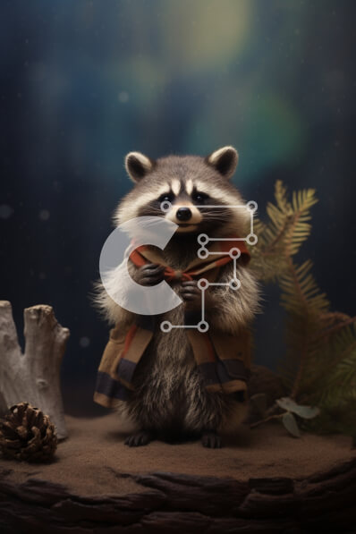 Intra Συλλεκτικό Ξύλινο Παζλ Plywood  4mm - Χαριτωμένο ρακούν με κοστούμια ζώων που ποζάρει σε εξωτερικούς χώρους Σε Ξύλινο Κουτί - Διαστάσεις: 10x10 cm – 25 κομμάτια