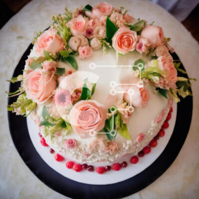 Intra Συλλεκτικό Ξύλινο Παζλ Plywood 4mm - Λευκό κέικ με ροζ τριαντάφυλλα και μούρα σε οβάλ τραπέζι Σε Ξύλινο Κουτί - Διαστάσεις: 10x10 cm – 25 κομμάτια - Image 1