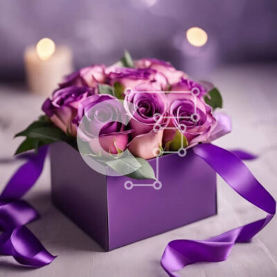 Intra Συλλεκτικό Ξύλινο Παζλ Plywood  4mm - Μωβ τριαντάφυλλα και κεριά σε κουτί για ειδικές περιστάσεις Σε Ξύλινο Κουτί - Διαστάσεις: 10x10 cm – 25 κομμάτια - Image 1