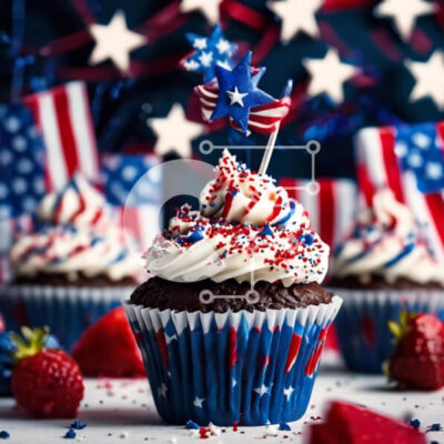 Intra Συλλεκτικό Ξύλινο Παζλ Plywood 4mm - Πατριωτικό Cupcake με Κόκκινο, Λευκό και Μπλε Φόντο και Αμερικάνικη Σημαία Σε Ξύλινο Κουτί - Διαστάσεις: 10x10 cm – 25 κομμάτια - Image 1