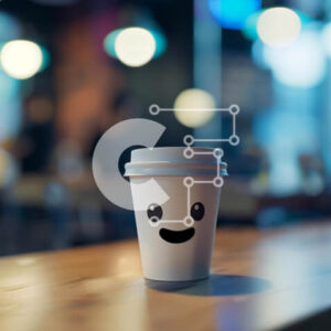 Intra Συλλεκτικό Ξύλινο Παζλ Plywood  4mm - Λευκό φλιτζάνι καφέ με χαμογελαστό πρόσωπο σε ξύλινο τραπέζι Σε Ξύλινο Κουτί - Διαστάσεις: 10x10 cm – 25 κομμάτια