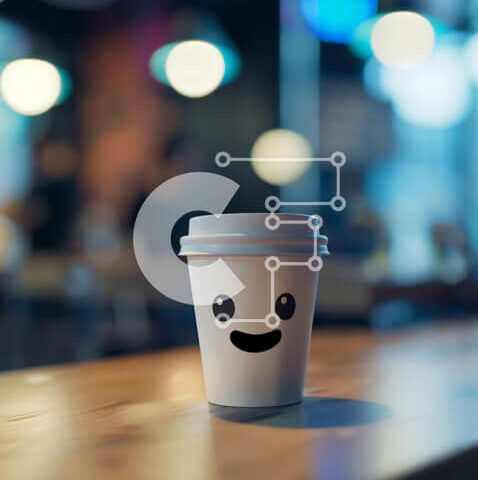 Intra Συλλεκτικό Ξύλινο Παζλ Plywood 4mm - Λευκό φλιτζάνι καφέ με χαμογελαστό πρόσωπο σε ξύλινο τραπέζι Σε Ξύλινο Κουτί - Διαστάσεις: 10x10 cm – 25 κομμάτια - Image 1