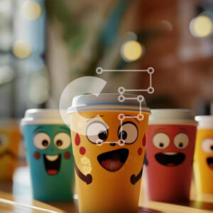 Intra Συλλεκτικό Ξύλινο Παζλ Plywood  4mm - Πολύχρωμα φλιτζάνια καφέ με χαμογελαστά πρόσωπα και μάτια Σε Ξύλινο Κουτί - Διαστάσεις: 10x10 cm – 25 κομμάτια