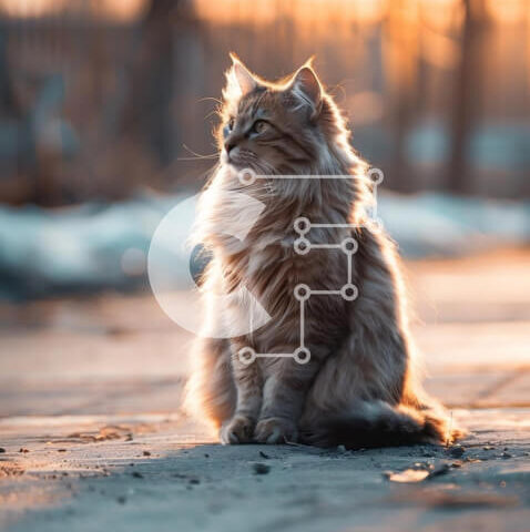 Intra Συλλεκτικό Ξύλινο Παζλ Plywood  4mm - Αφράτη μακρυμάλλη γάτα που παρακολουθεί το ηλιοβασίλεμα Σε Ξύλινο Κουτί - Διαστάσεις: 10x10 cm – 25 κομμάτια - Image 1