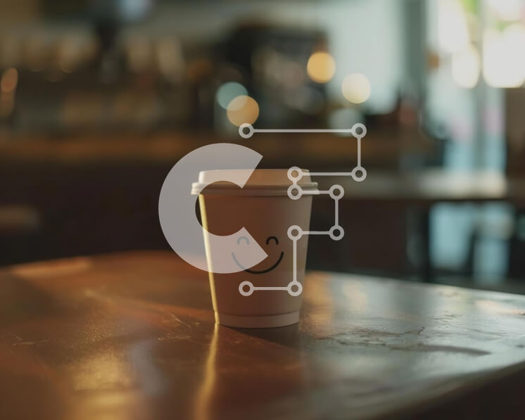 Intra Συλλεκτικό Ξύλινο Παζλ Plywood  4mm - Λευκό φλιτζάνι καφέ με χαμογελαστό πρόσωπο σε ξύλινο τραπέζι Σε Ξύλινο Κουτί - Διαστάσεις: 10x10 cm – 25 κομμάτια