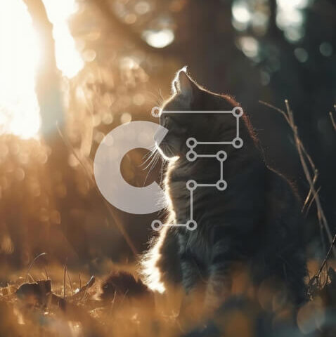 Intra Συλλεκτικό Ξύλινο Παζλ Plywood  4mm - Γάτα που κάθεται στο δάσος στο ηλιοβασίλεμα Σε Ξύλινο Κουτί - Διαστάσεις: 10x10 cm – 25 κομμάτια - Image 1