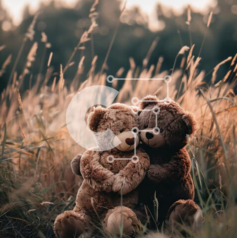 Intra Συλλεκτικό Ξύλινο Παζλ Plywood 4mm - Δύο καφέ αρκουδάκια που κουκουλώνονται στο ψηλό γρασίδι Σε Ξύλινο Κουτί - Διαστάσεις: 10x10 cm – 25 κομμάτια - Image 1