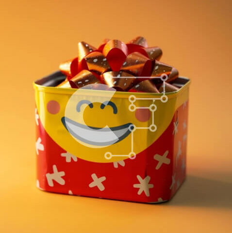 Intra Συλλεκτικό Ξύλινο Παζλ Plywood  4mm - Κόκκινο και κίτρινο τσίγκινο κουτί γεμάτο με διάφορα γλυκά και καραμέλες Σε Ξύλινο Κουτί - Διαστάσεις: 10x10 cm – 25 κομμάτια - Image 1