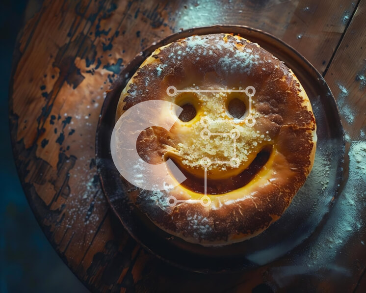 Intra Συλλεκτικό Ξύλινο Παζλ Plywood  4mm - Χαμογελαστό ψωμί σε σχήμα προσώπου σε ξύλινο τραπέζι Σε Ξύλινο Κουτί - Διαστάσεις: 10x10 cm – 25 κομμάτια